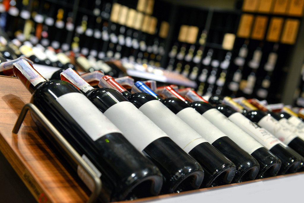 Wine bottles on a wine rack